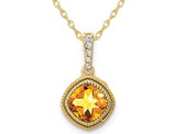 3/4 Carat (ctw) Cushio-Cut Citrine Pendant Necklace in 14K Yellow Gold with Diamonds and Chain